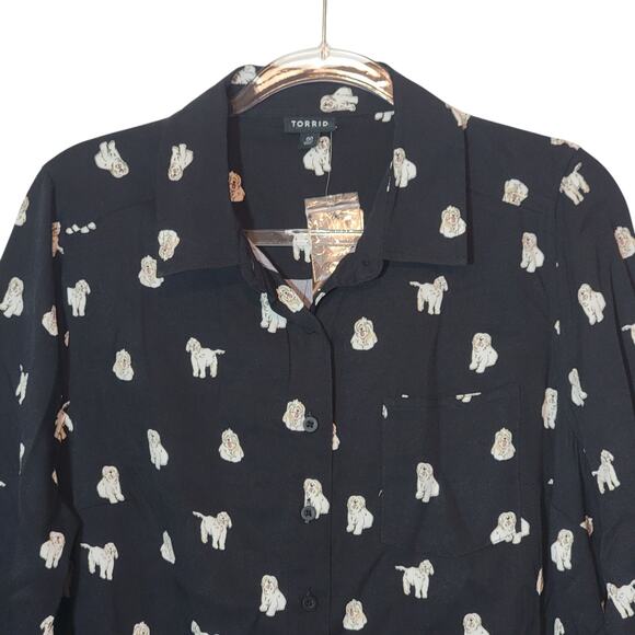 Torrid Lizzie Dog Button Up Black Shirt Long Sleeve Casual Workwear Size 00/10 - Picture 3 of 15